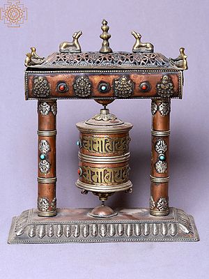 9" Two Pillars Incense Burner Prayer Wheel (Mane) | Made In Nepal