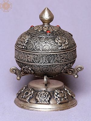 4" Ball Siku Silver Plated Mane/Prayer Wheel | Made In Nepal