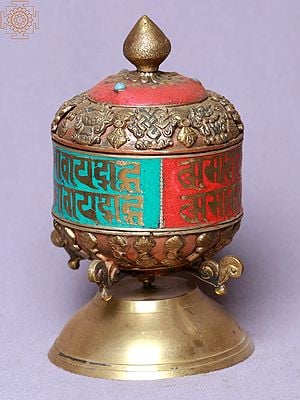 5" Ball Ashtamangala Vajra Stone Setting Mane (Prayer Wheel) | Made In Nepal
