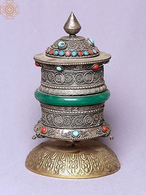 6" Two Lines Siku Jade Stone Ring Mane/Prayer Wheel | Made In Nepal