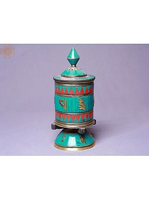 9" Full Stone Setting Spinning Table Prayer Wheel | Made In Nepal