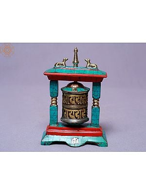 5" Two Pillars Stone Setting Table Prayer Wheel | Made In Nepal