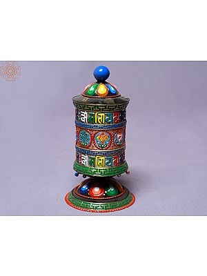 5" Colorful Ashtamangala 2 Lines Mantra Prayer Wheel