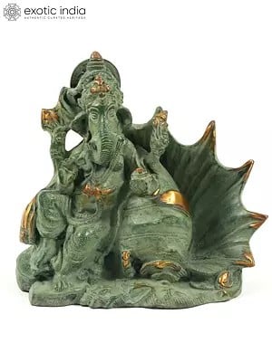 6" Small Lord Ganesha Statue Seated on Conch