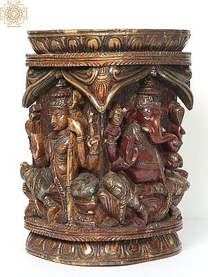 14" Wooden Hindu Deity Carved Table