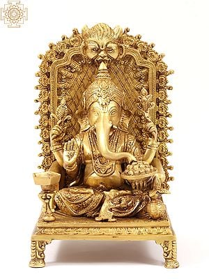 12" Chaturbhuja Ganesha Statue Seated on Kirtimukha Throne