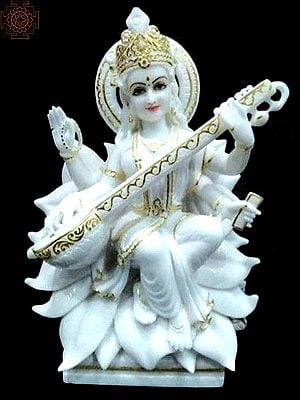 21" Maa Saraswati Statue Sitting on Lotus