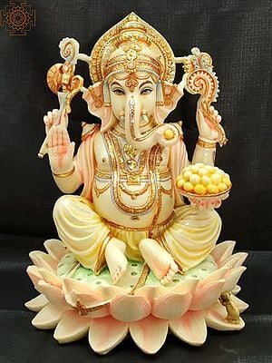 18" Lord Ganesha with Modak Marble Statue