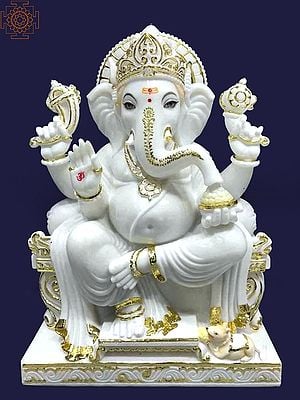 24" Lord Ganesha White Marble Statue