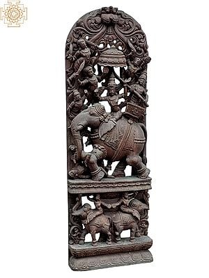 72" Lord Indra on Airavat | Large Teakwood Wooden Panel