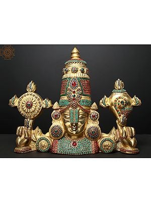 19" Brass Tirupati Balaji (Venkateshvara) Bust with Stone Work