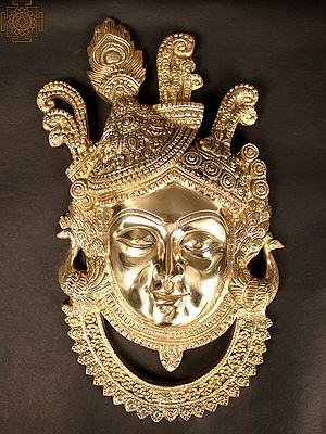 18" Brass Shrinathji Wall Hanging Face Mask