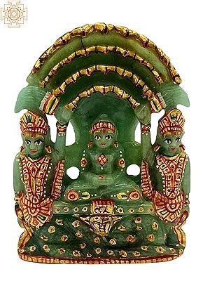 Emerald Gemstone Mahavir Jain Swami Statue with Two Disciples