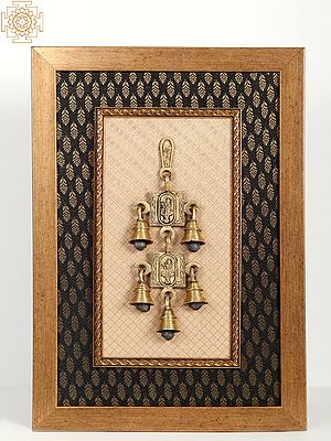 Brass Krishna Hanging Bells with Wooden Frame | Wall Hanging
