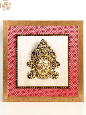 Framed Brass Goddess Durga Face Wall Hanging