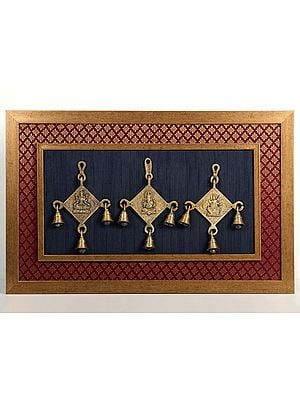 17" Decorative Lakshmi, Ganesha and Saraswati in Brass | Wooden Wall Hanging Frame