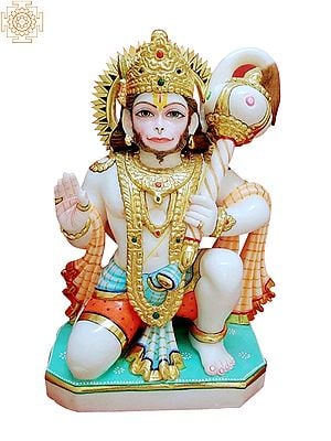 Sitting Hanuman In White Marble (Multiple Sizes)