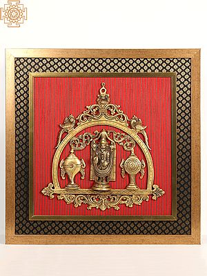 Wooden Framed Lord Venkateshwar with Chakra & Shankh | Wall Hanging