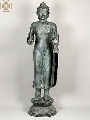 74" Large Standing Buddha | Brass Statue