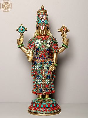 17" Lord Balaji  (Venkateshwara) in Brass with Inlay Work