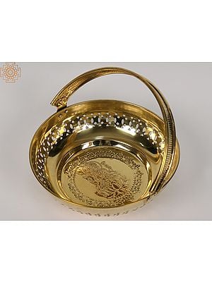 10" Brass Flower Basket for Pooja (Pookudai)