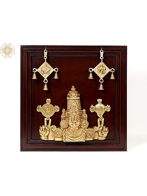 23" Tirupati Balaji (Venkateshvara) Bust in Brass | Wooden Wall Hanging Frame