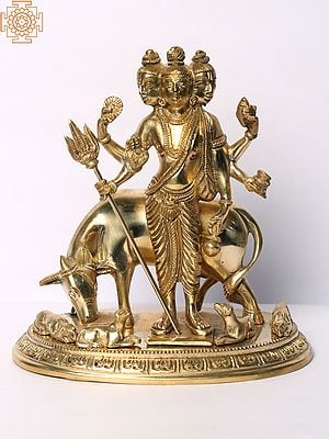 7" Fine Quality Lord Dattatreya - The Trimurti | Brass Statue