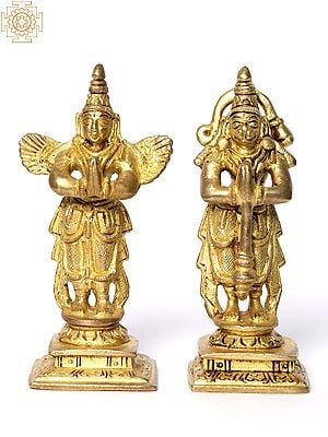4" Small Lord Hanuman and Lord Garuda | Brass Statue
