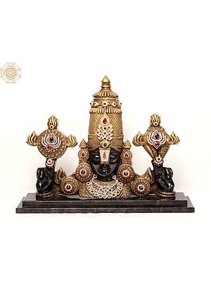 22" Brass Tirupati Balaji (Venkateshwara) Bust on Granite Base with Stone Work
