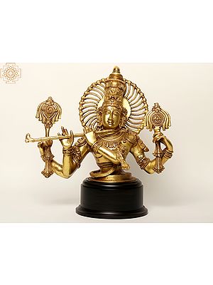 18" Brass Chaturbhuja Venugopal (Krishna) Bust on Wooden Base