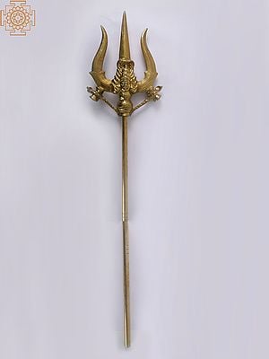 54" Brass Trident of Shiva with Image of Goddess Parvati