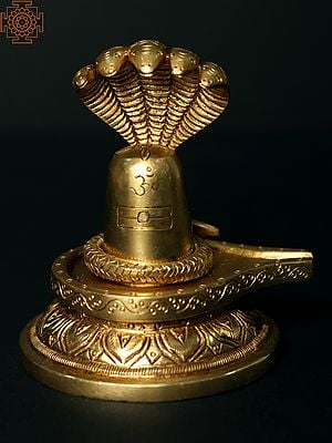 4" Brass Shiva Linga Decorated with the majestic Sheshnag
