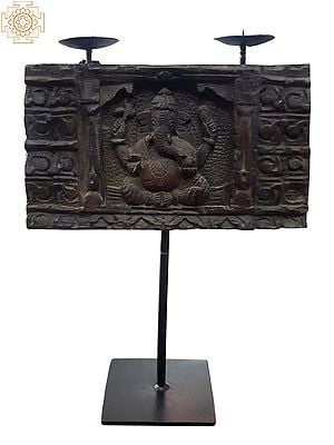 Carved Ganesha on Wood Candle Stand