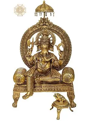 46" Large Size Haridra Ganapati: The Majestic Image of Lord Ganesha In Brass | Handmade | Made In India