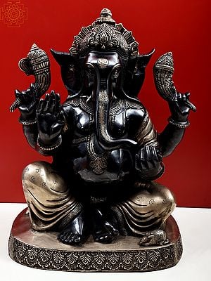 21" Chaturbhuja Blessing Ganapati In Brass | Handmade | Made In India