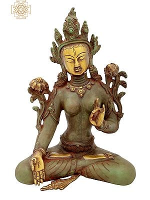 9" Tibetan Buddhist Goddess White Tara in Varada-Mudra (Boon-Granting Gesture) In Brass | Handmade | Made In India