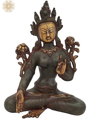 9" Tibetan Buddhist Goddess White Tara in Varada-Mudra (Boon-Granting Gesture) In Brass | Handmade | Made In India