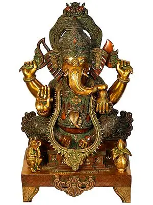 34" Large Size Lord Ganesha in Ekadanta Manifestation In Brass | Handmade | Made In India