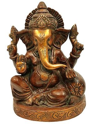 7" Brass Lord Ganesha Sculpture Granting Abhaya | Handmade