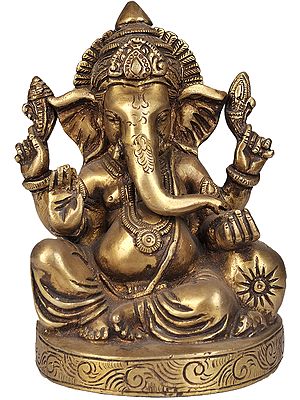 7" Brass Lord Ganesha Sculpture Granting Abhaya | Handmade