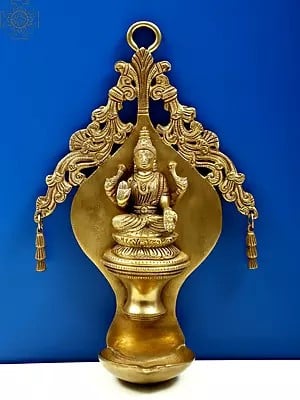 10" Goddess Lakshmi  Wall Hanging Lamp with Twin Bells In Brass | Handmade | Made In India