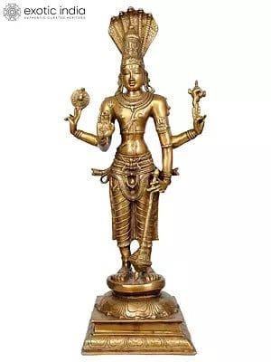 32" Large Size Chaturbhuja Vishnu In Brass | Handmade | Made In India