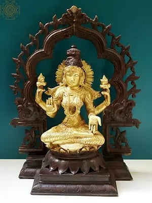 15" Goddess Lakshmi with  Floral Prabhavali In Brass