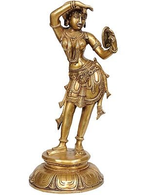 13" The Apsara Applying Vermillion (A Statue Inspired by Khajuraho) In Brass | Handmade | Made In India