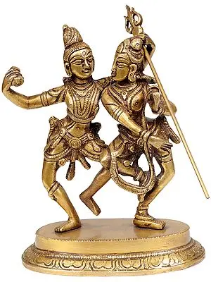 6" Shiva-Parvati in Dancing Pose In Brass | Handmade | Made In India