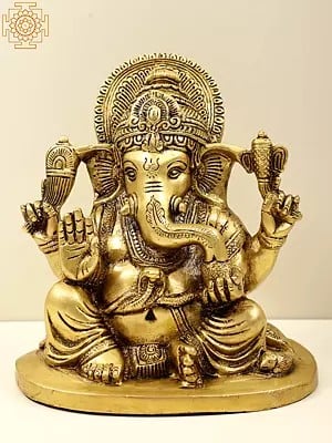 6" Lord Ganesha (Ganpathi)  Granting Abhaya in Brass | Handmade | Made In India