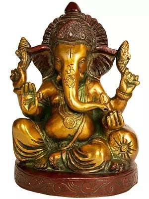7" Small Blessing Ganesha Sculpture in Brass