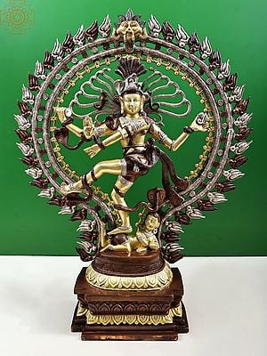 28" Lord Shiva As Nataraja In Brass | Handmade | Brown Gold | Made In India