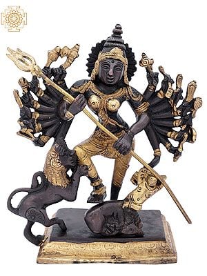 6" Goddess Durga In Brass | Handmade | Made In India