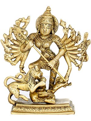 6" Goddess Durga Idol In Brass | Handmade | Made In India